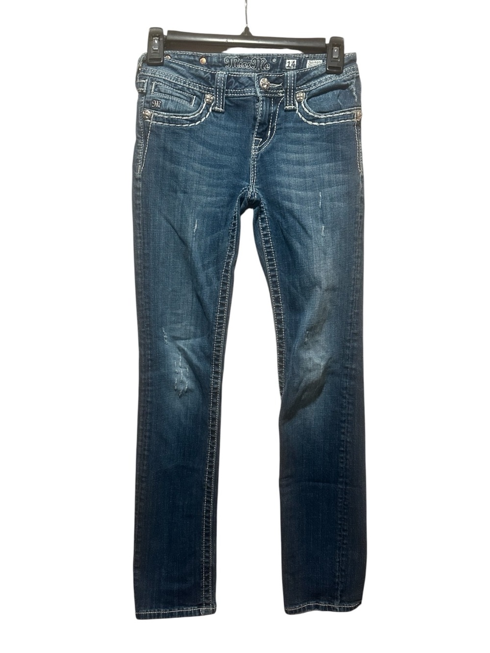 Miss Me Dark Wash Straight Leg Blue Jeans Juniors Size 14 - Picture 1 of 7